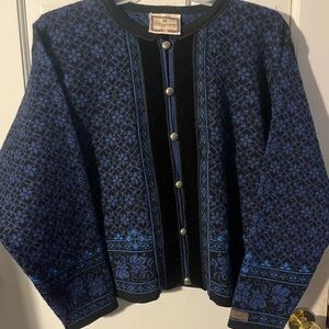 Dale of Norway Navy and Black 100% Wool Cardigan Women’s Size XL